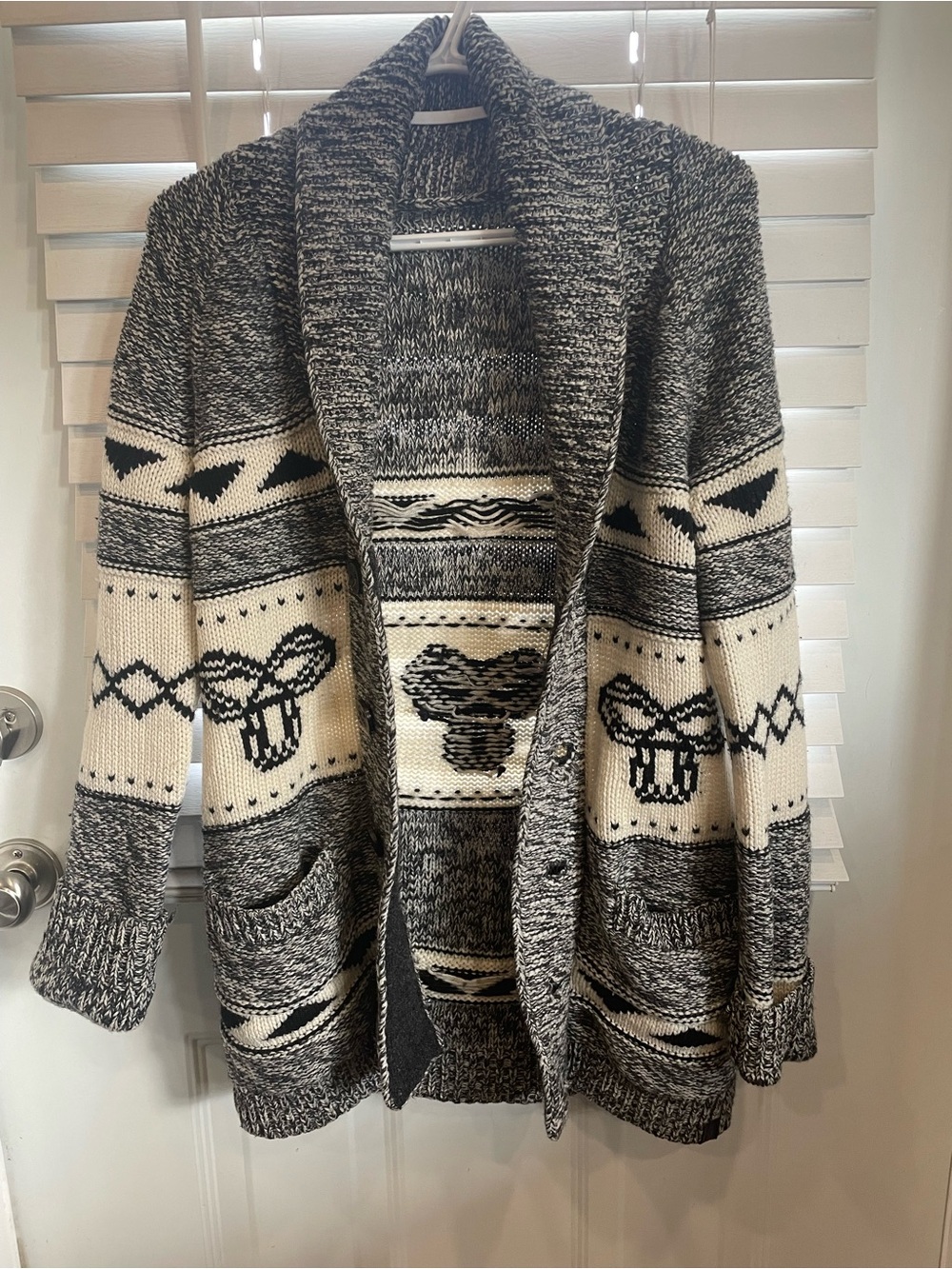 Cozy Black & Cream Shawl Collar Women's Sweater Cardigan